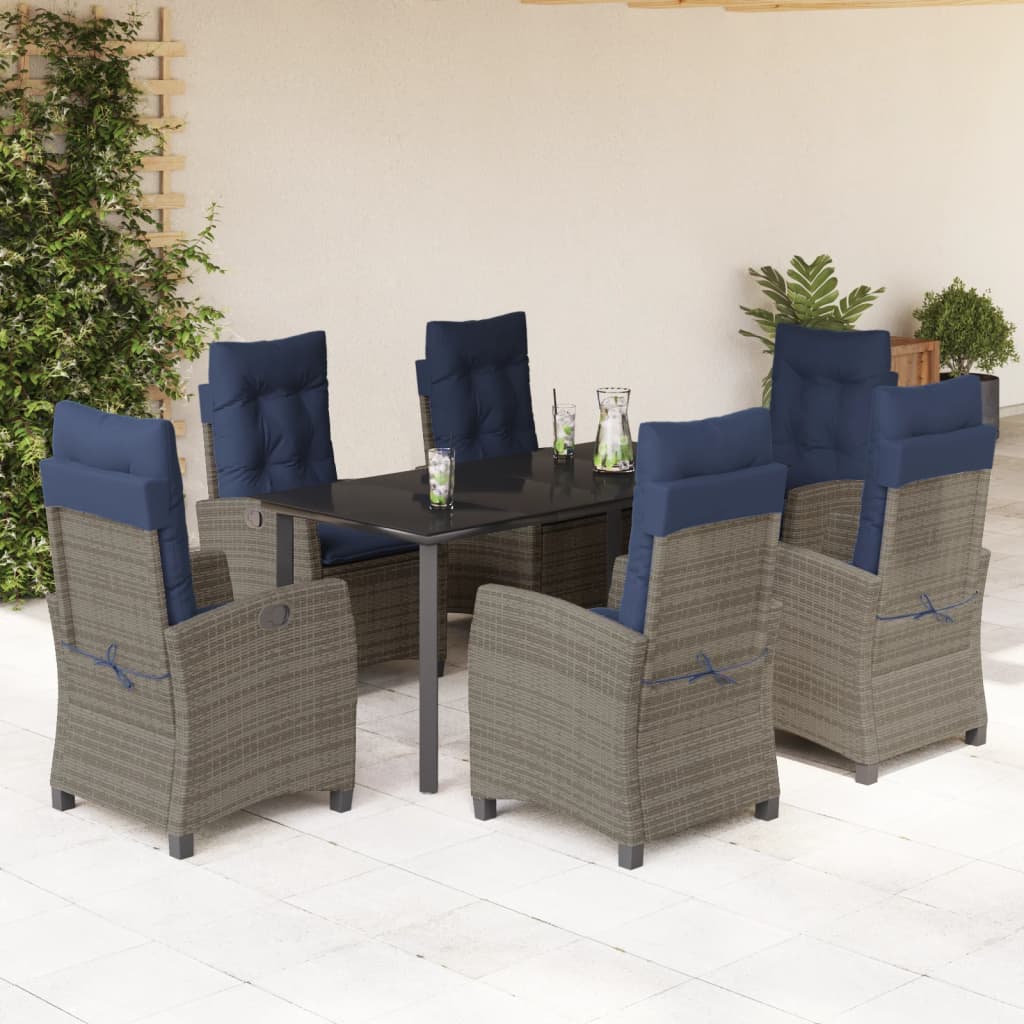 vidaXL 7 Piece Garden Dining Set with Cushions Grey Poly Rattan 1