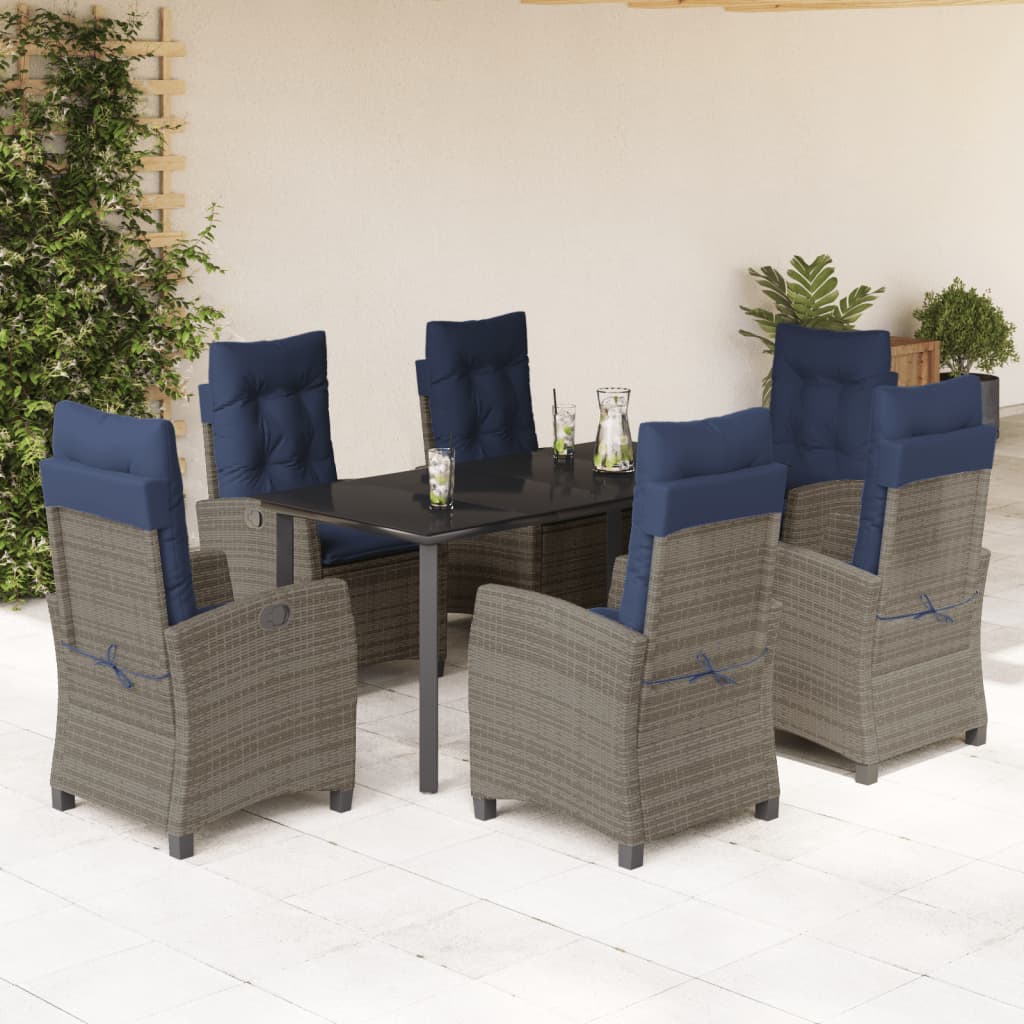 vidaXL 7 Piece Garden Dining Set with Cushions Grey Poly Rattan 1