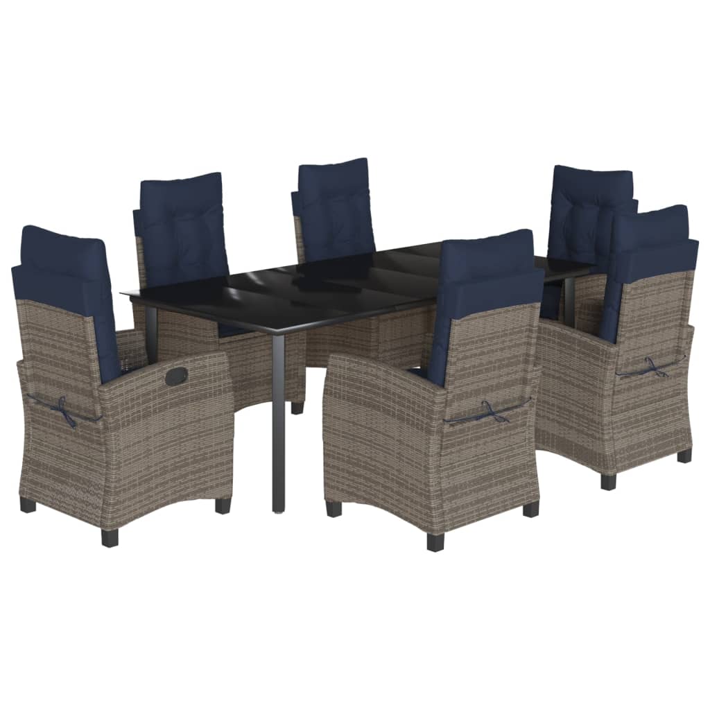 vidaXL 7 Piece Garden Dining Set with Cushions Grey Poly Rattan 2