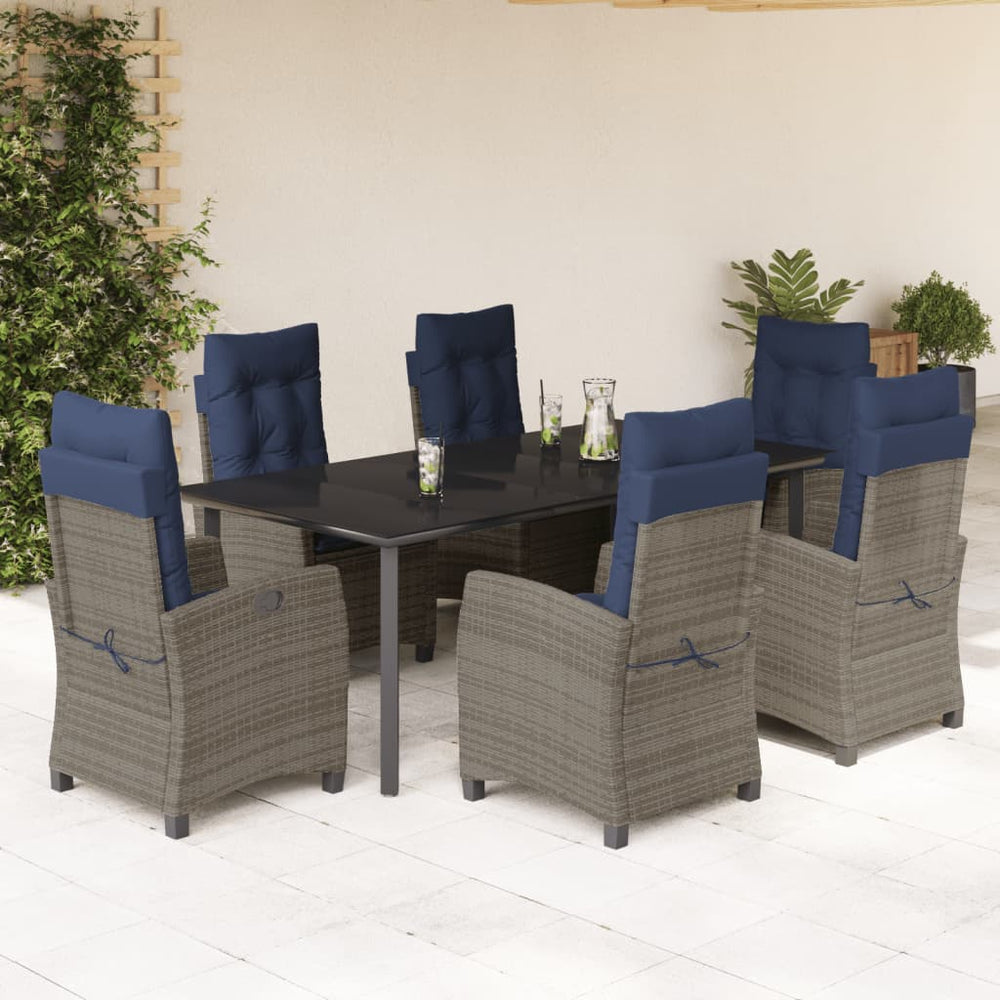 vidaXL 7 Piece Garden Dining Set with Cushions Grey Poly Rattan