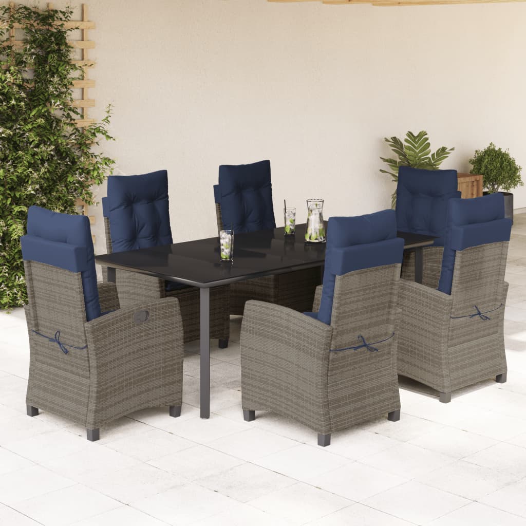 vidaXL 7 Piece Garden Dining Set with Cushions Grey Poly Rattan 1