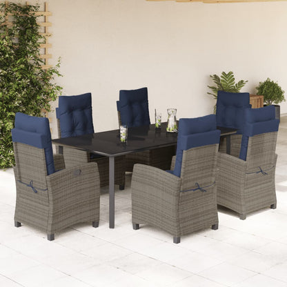 vidaXL 7 Piece Garden Dining Set with Cushions Grey Poly Rattan 1