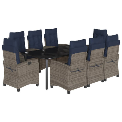 vidaXL 9 Piece Garden Dining Set with Cushions Grey Poly Rattan 2