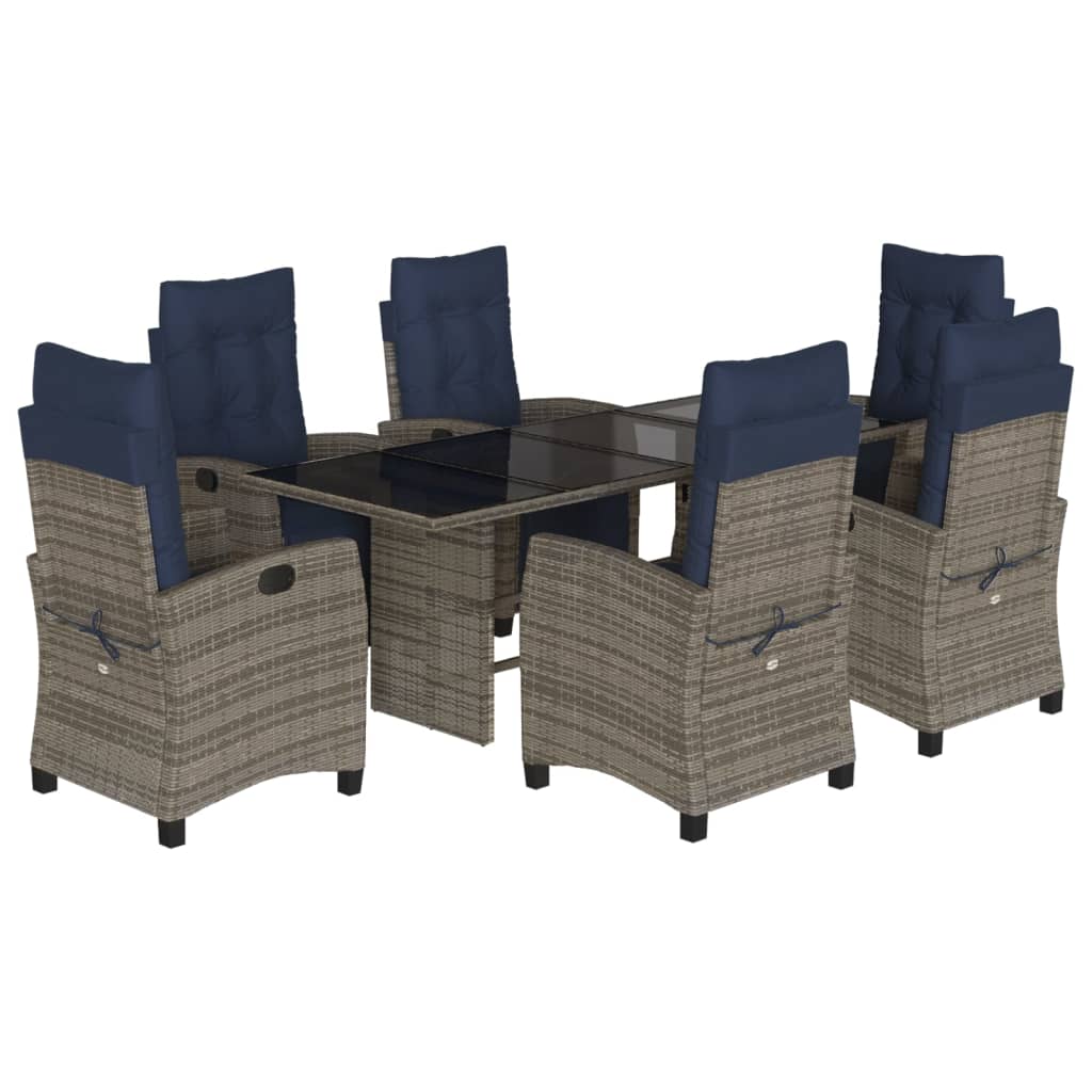 vidaXL 7 Piece Garden Dining Set with Cushions Grey Poly Rattan 2