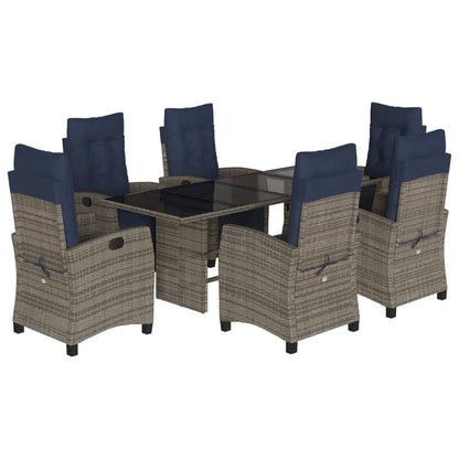 vidaXL 7 Piece Garden Dining Set with Cushions Grey Poly Rattan 2