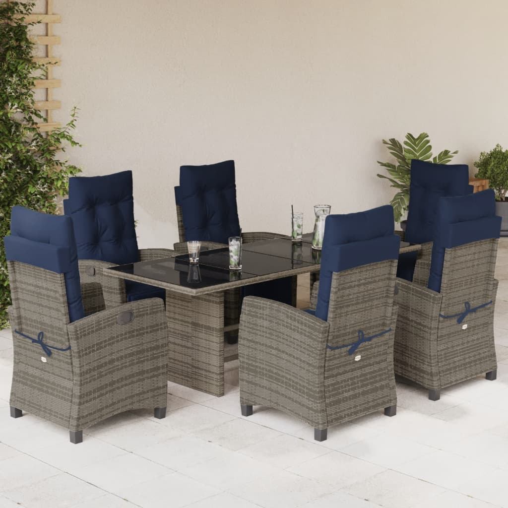 vidaXL 7 Piece Garden Dining Set with Cushions Grey Poly Rattan 1