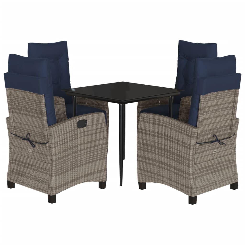 vidaXL 5 Piece Garden Dining Set with Cushions Grey Poly Rattan 2
