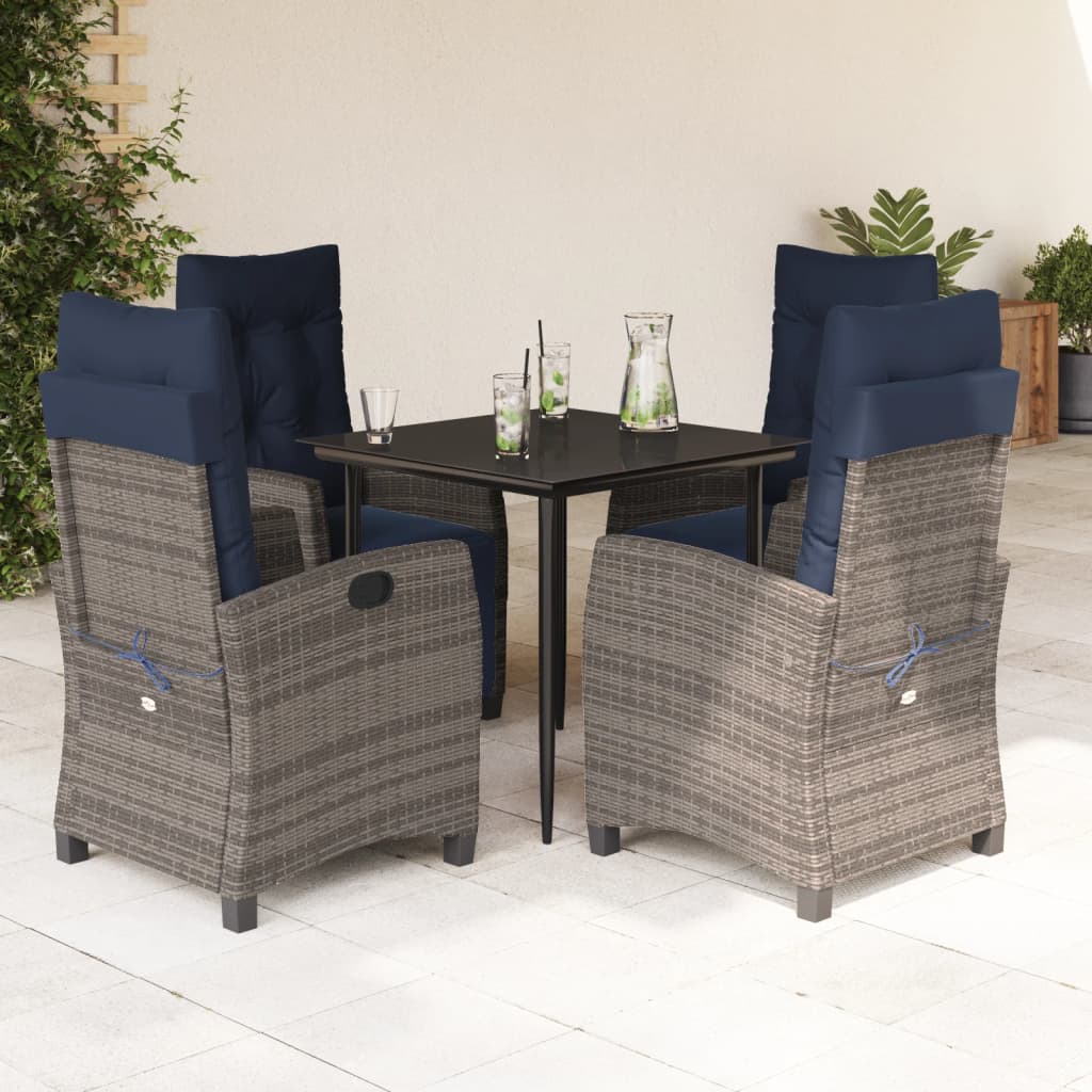 vidaXL 5 Piece Garden Dining Set with Cushions Grey Poly Rattan 1