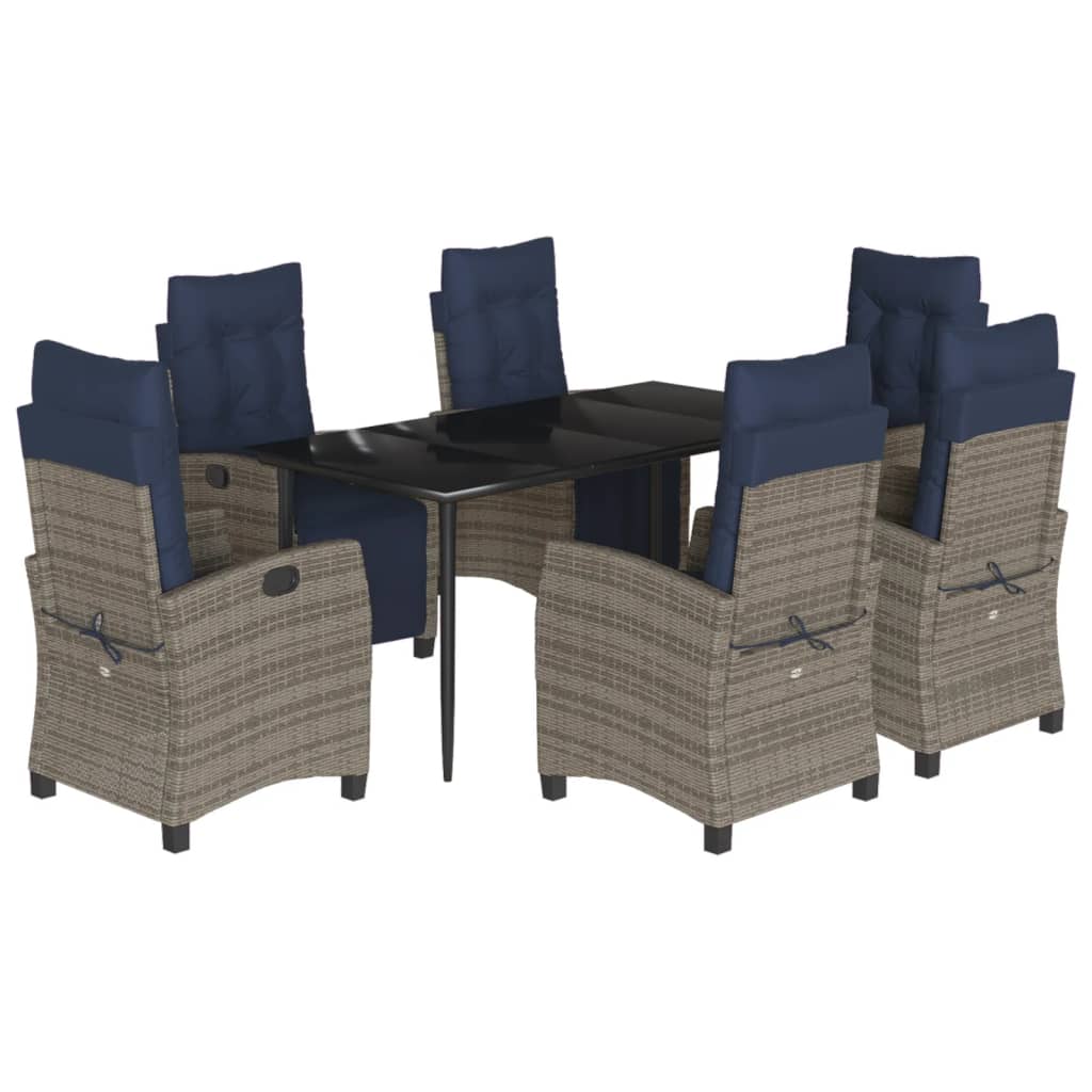 vidaXL 7 Piece Garden Dining Set with Cushions Grey Poly Rattan 2