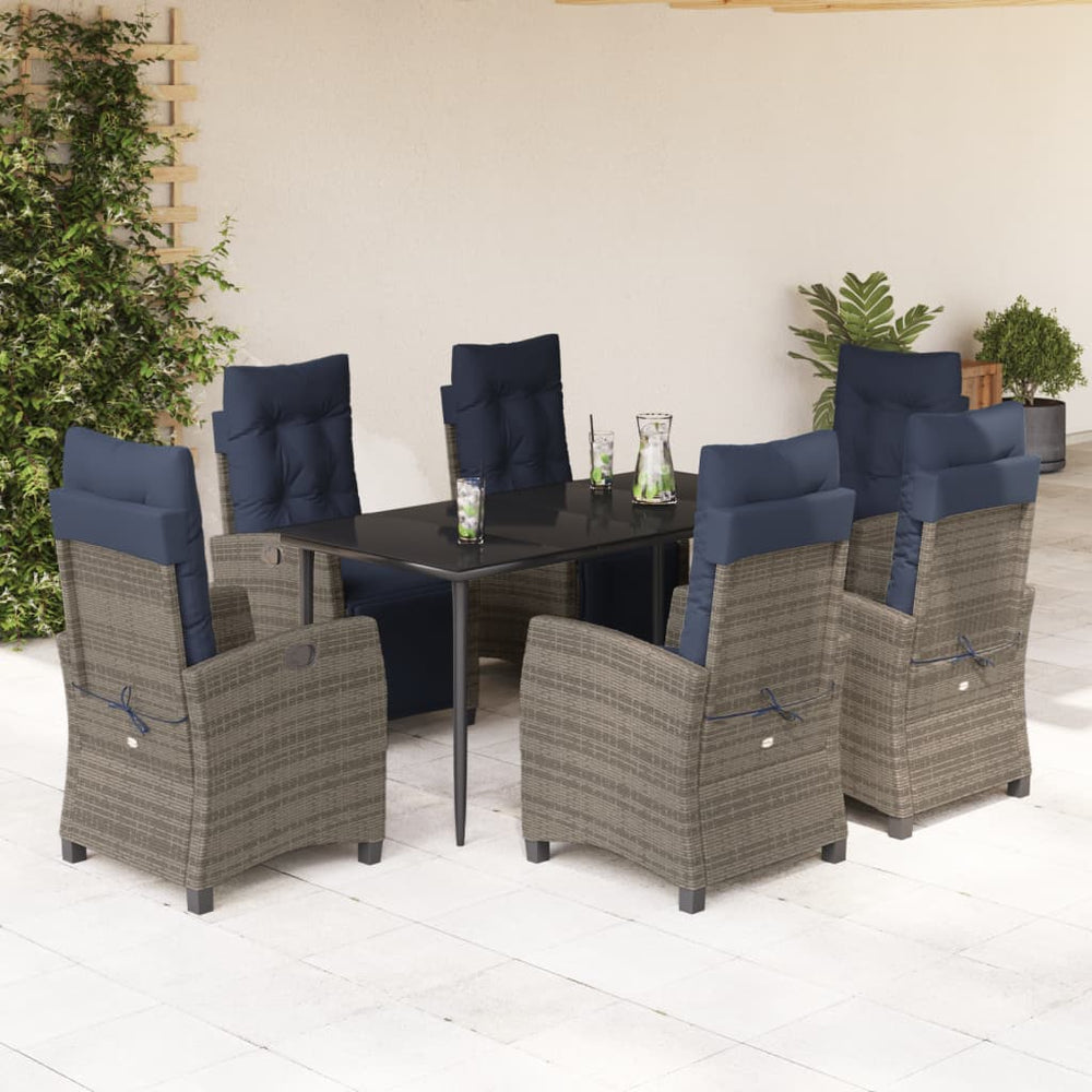 vidaXL 7 Piece Garden Dining Set with Cushions Grey Poly Rattan