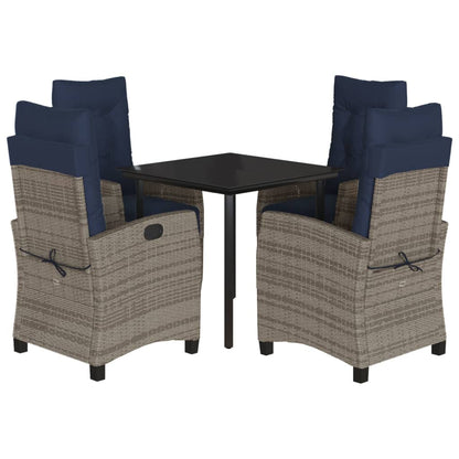 vidaXL 5 Piece Garden Dining Set with Cushions Grey Poly Rattan 2