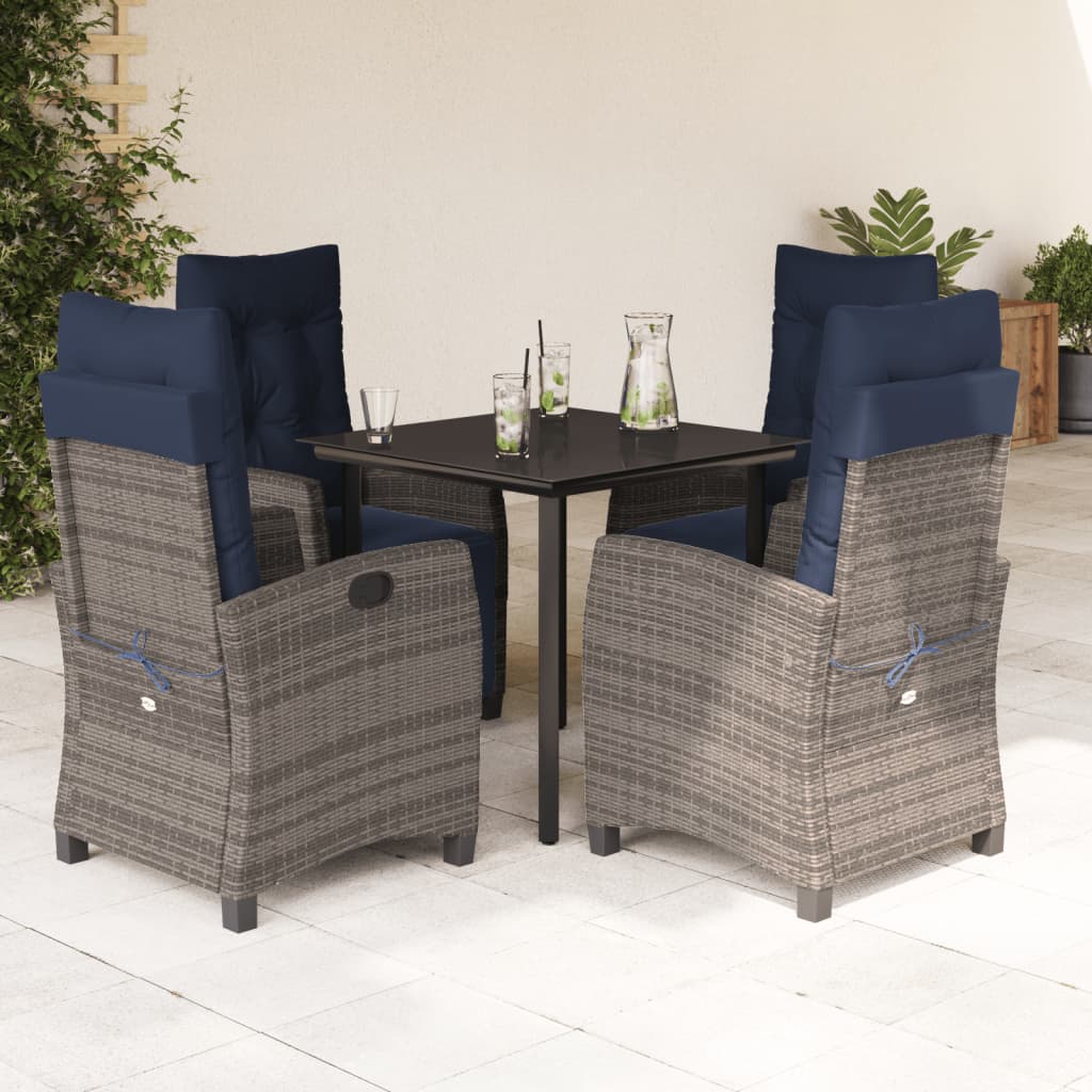 vidaXL 5 Piece Garden Dining Set with Cushions Grey Poly Rattan 1