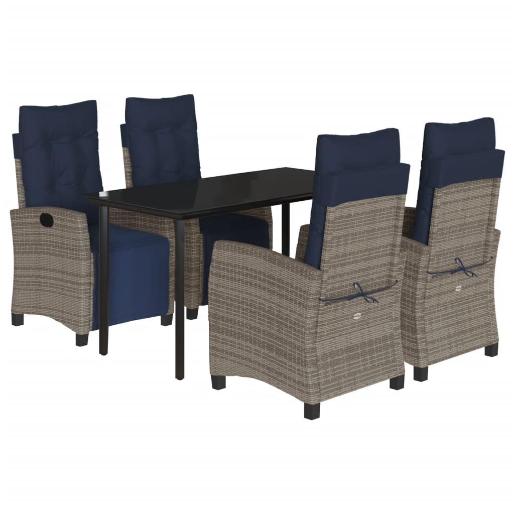 vidaXL 5 Piece Garden Dining Set with Cushions Grey Poly Rattan 2