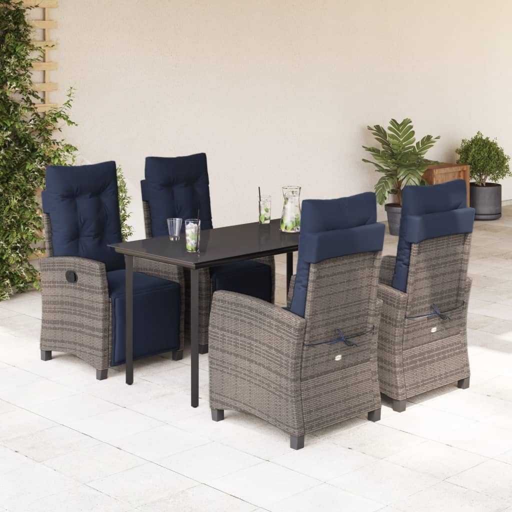 vidaXL 5 Piece Garden Dining Set with Cushions Grey Poly Rattan 1