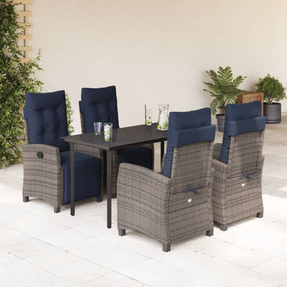 vidaXL 5 Piece Garden Dining Set with Cushions Grey Poly Rattan 1