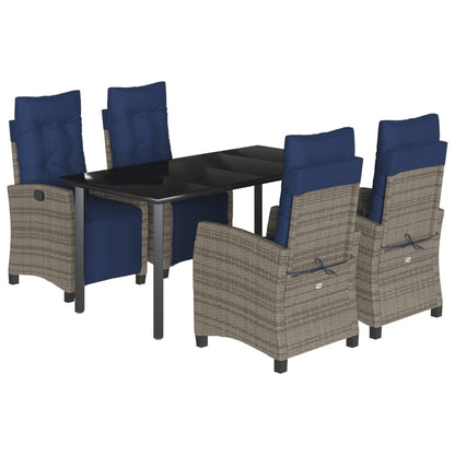 vidaXL 5 Piece Garden Dining Set with Cushions Grey Poly Rattan 2