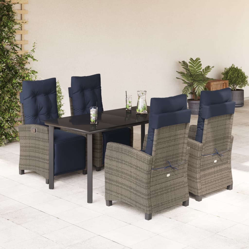 vidaXL 5 Piece Garden Dining Set with Cushions Grey Poly Rattan 1