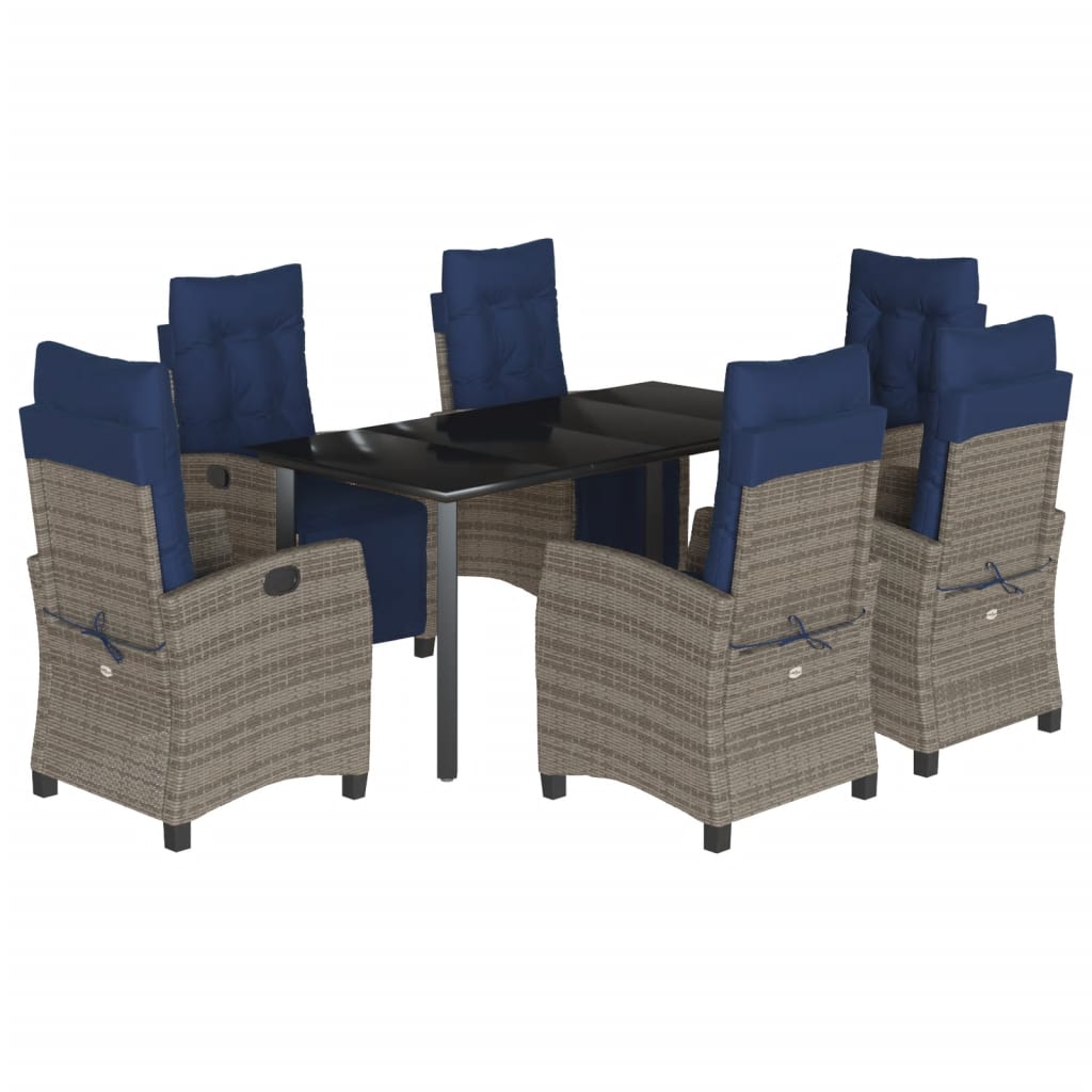 vidaXL 7 Piece Garden Dining Set with Cushions Grey Poly Rattan 2