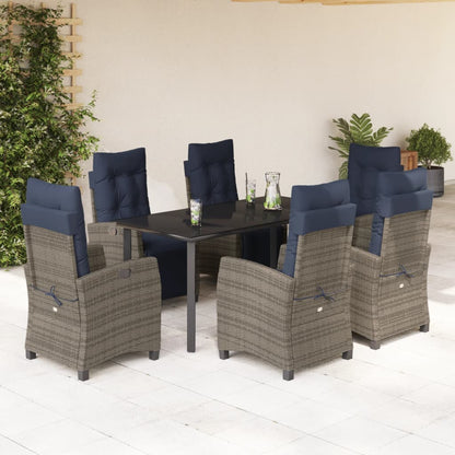 vidaXL 7 Piece Garden Dining Set with Cushions Grey Poly Rattan 1