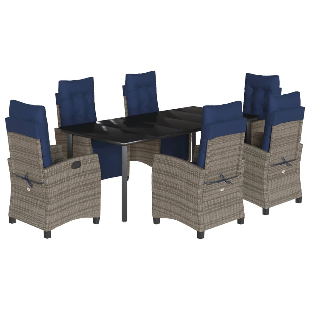 vidaXL 7 Piece Garden Dining Set with Cushions Grey Poly Rattan 2