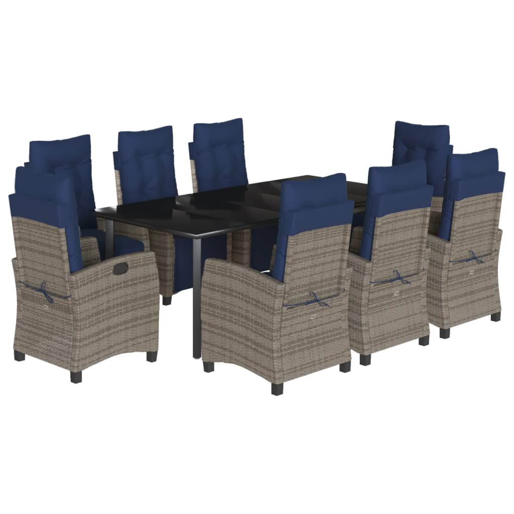 vidaXL 9 Piece Garden Dining Set with Cushions Grey Poly Rattan 2