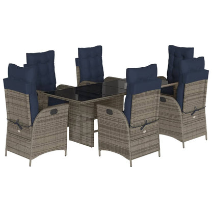vidaXL 7 Piece Garden Dining Set with Cushions Grey Poly Rattan 2