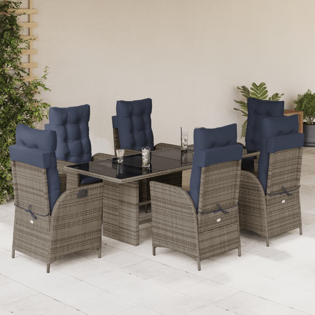 vidaXL 7 Piece Garden Dining Set with Cushions Grey Poly Rattan 1