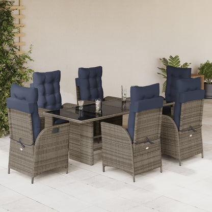 vidaXL 7 Piece Garden Dining Set with Cushions Grey Poly Rattan 1