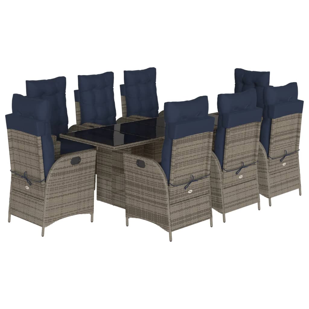 vidaXL 9 Piece Garden Dining Set with Cushions Grey Poly Rattan 2