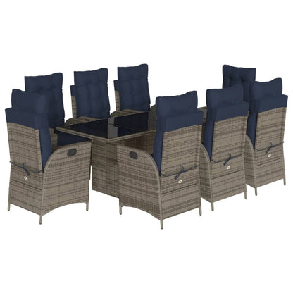 vidaXL 9 Piece Garden Dining Set with Cushions Grey Poly Rattan 2