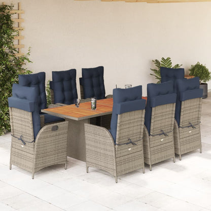 vidaXL 9 Piece Garden Dining Set with Cushions Grey Poly Rattan 1