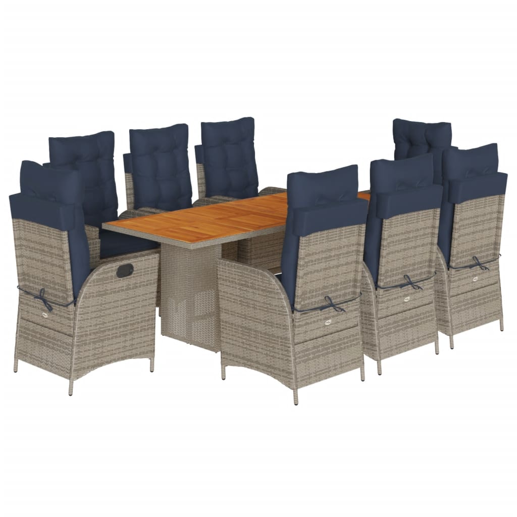 vidaXL 9 Piece Garden Dining Set with Cushions Grey Poly Rattan 2