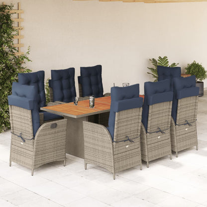 vidaXL 9 Piece Garden Dining Set with Cushions Grey Poly Rattan 1