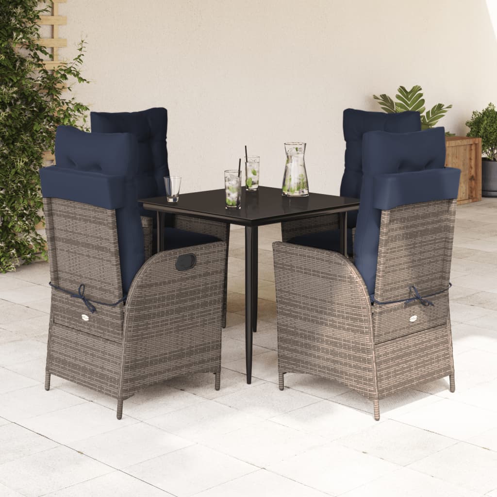 vidaXL 5 Piece Garden Dining Set with Cushions Grey Poly Rattan 1