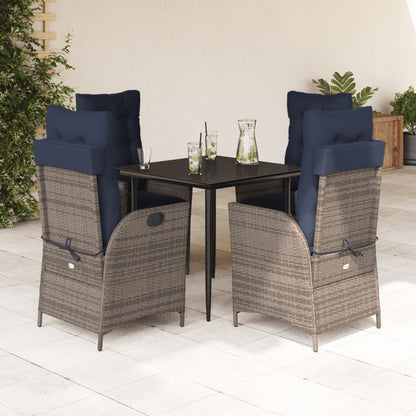 vidaXL 5 Piece Garden Dining Set with Cushions Grey Poly Rattan 1