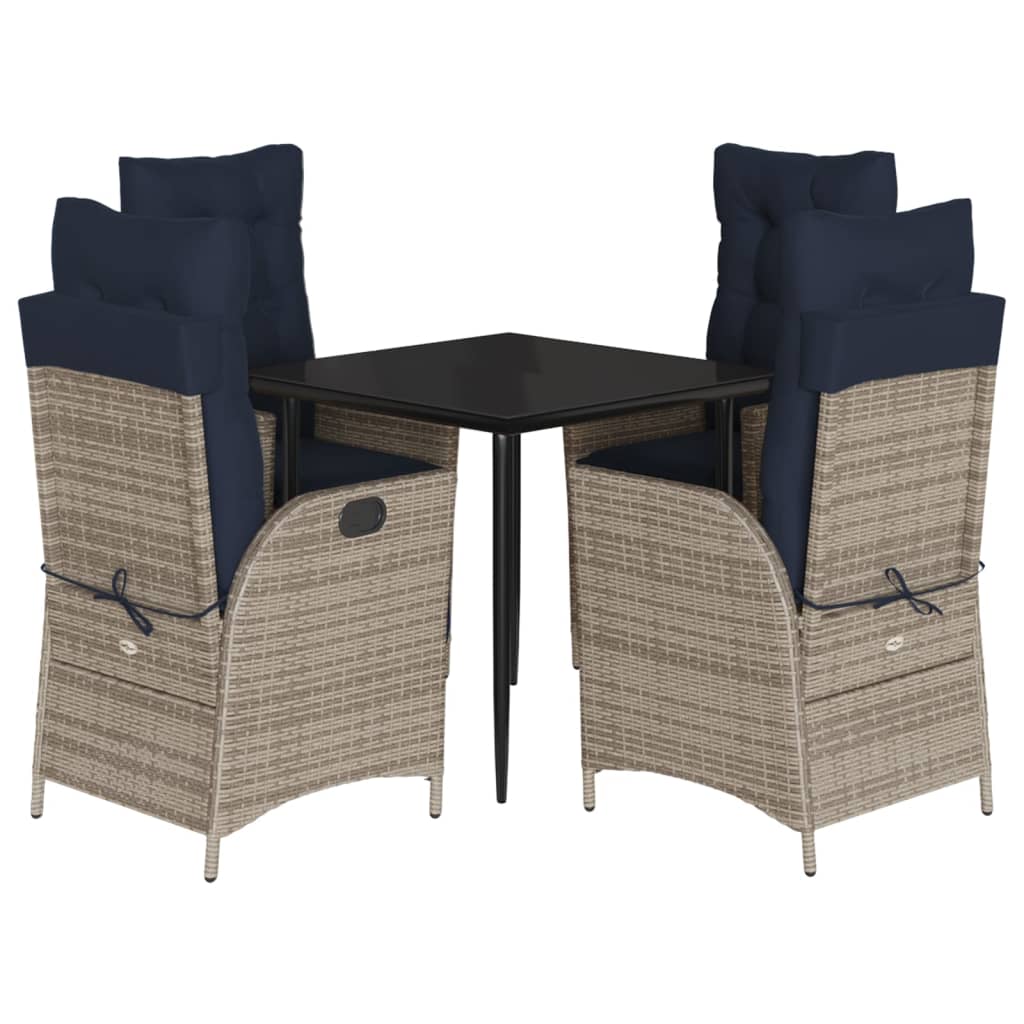 vidaXL 5 Piece Garden Dining Set with Cushions Grey Poly Rattan 2