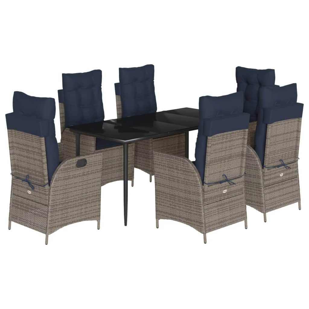 vidaXL 7 Piece Garden Dining Set with Cushions Grey Poly Rattan 2