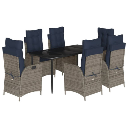 vidaXL 7 Piece Garden Dining Set with Cushions Grey Poly Rattan 2