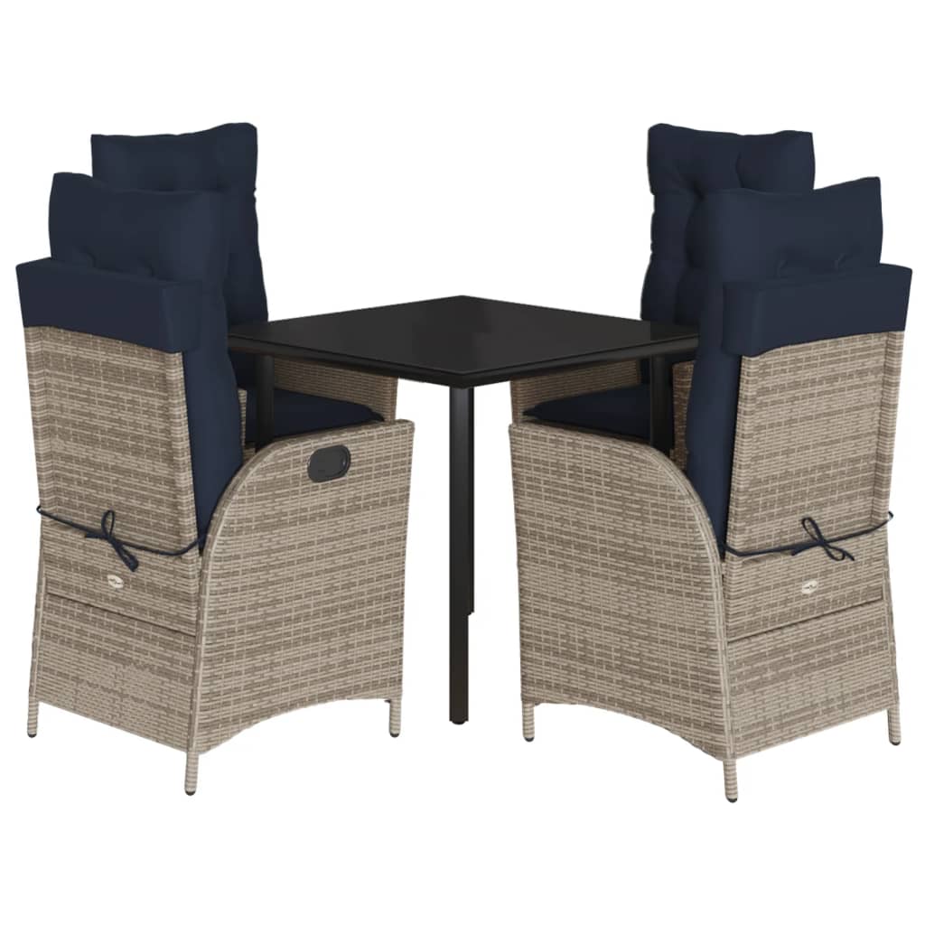 vidaXL 5 Piece Garden Dining Set with Cushions Grey Poly Rattan 2