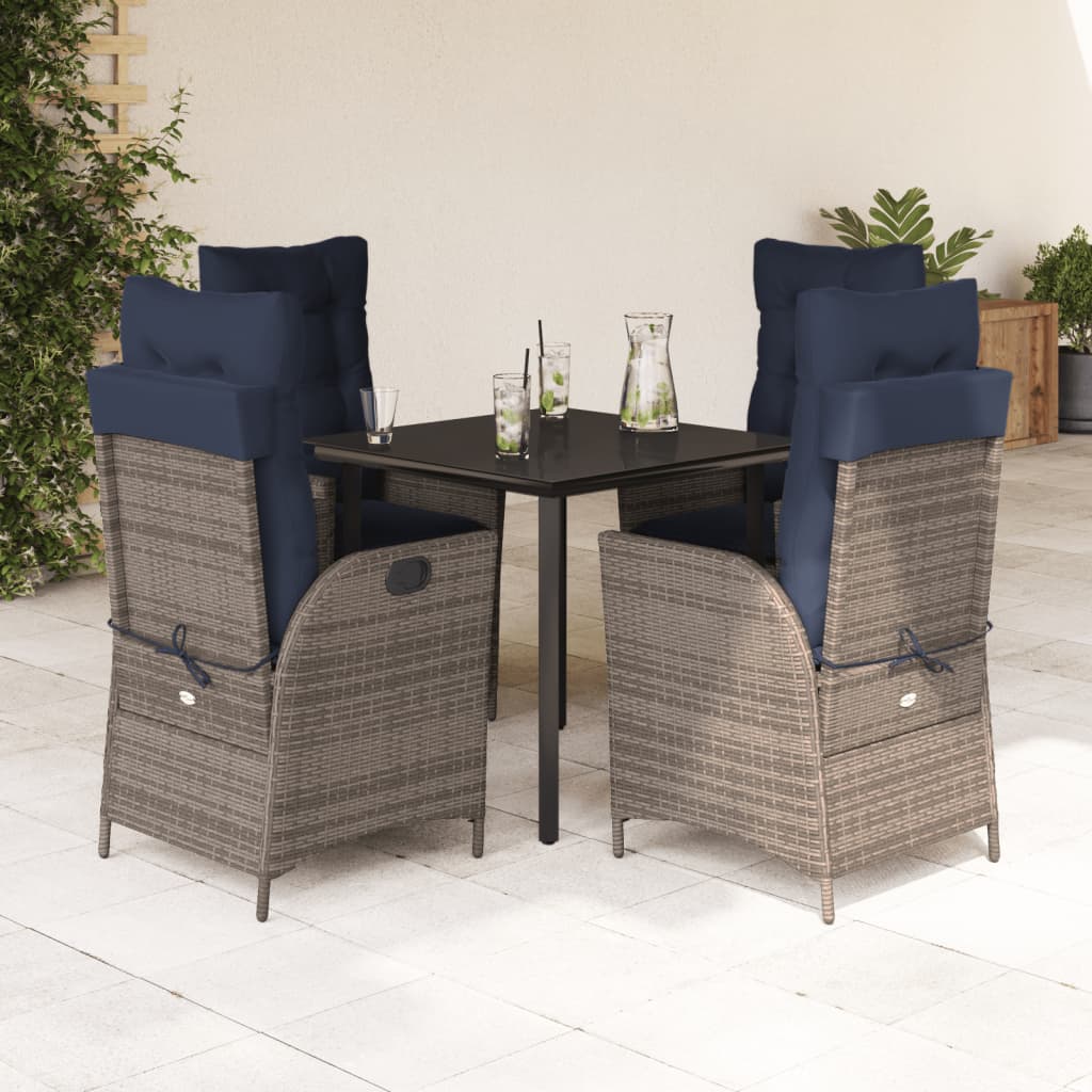 vidaXL 5 Piece Garden Dining Set with Cushions Grey Poly Rattan 1