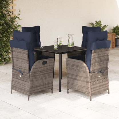 vidaXL 5 Piece Garden Dining Set with Cushions Grey Poly Rattan 2