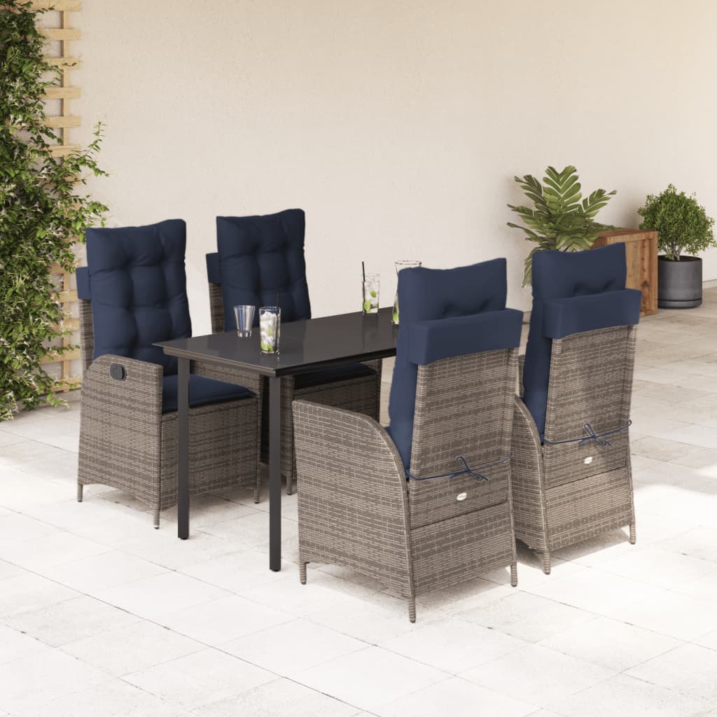 vidaXL 5 Piece Garden Dining Set with Cushions Grey Poly Rattan 1