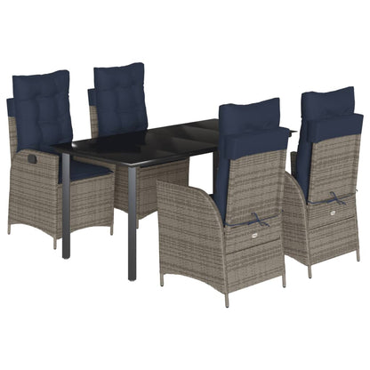 vidaXL 5 Piece Garden Dining Set with Cushions Grey Poly Rattan 2