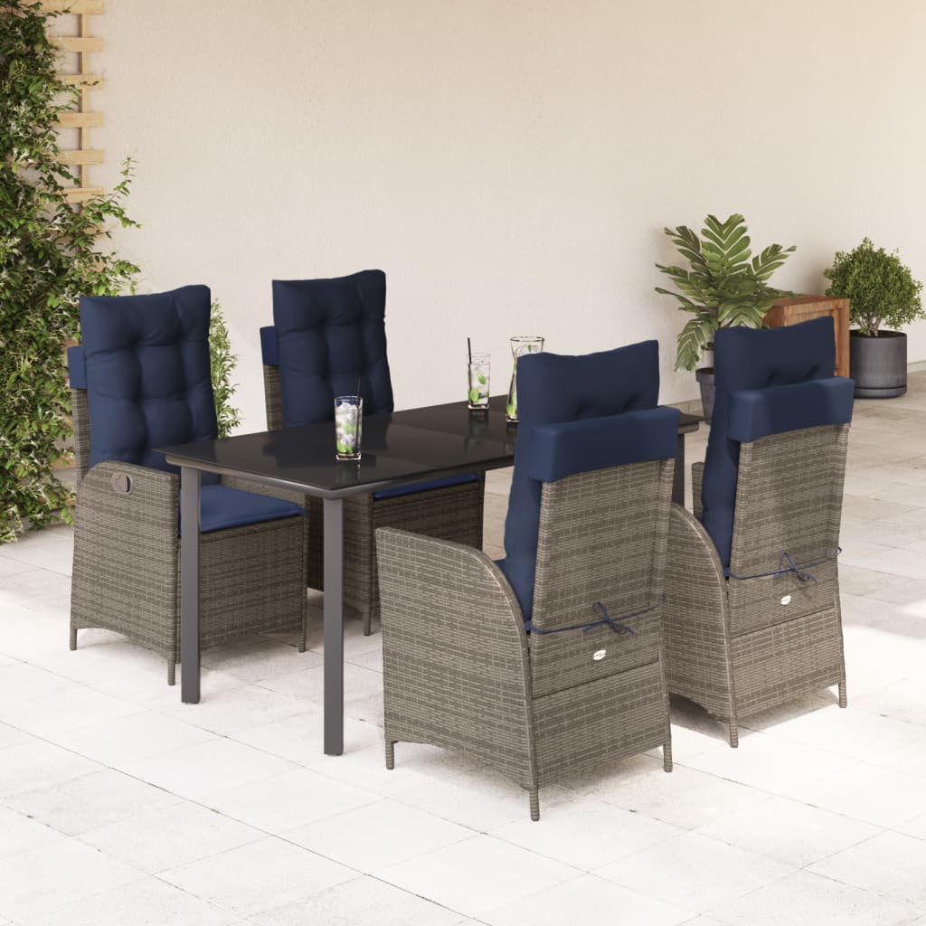 vidaXL 5 Piece Garden Dining Set with Cushions Grey Poly Rattan 1