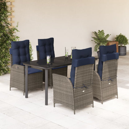 vidaXL 5 Piece Garden Dining Set with Cushions Grey Poly Rattan 1