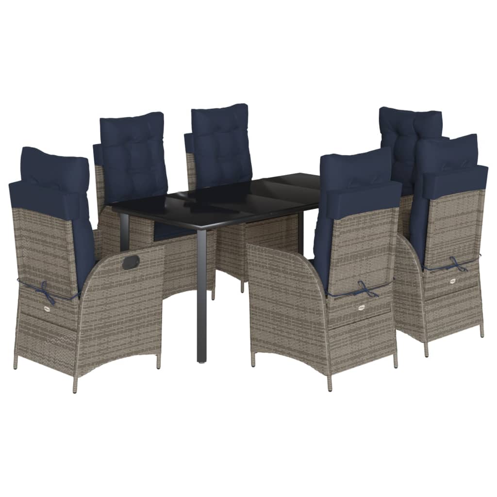 vidaXL 7 Piece Garden Dining Set with Cushions Grey Poly Rattan 2