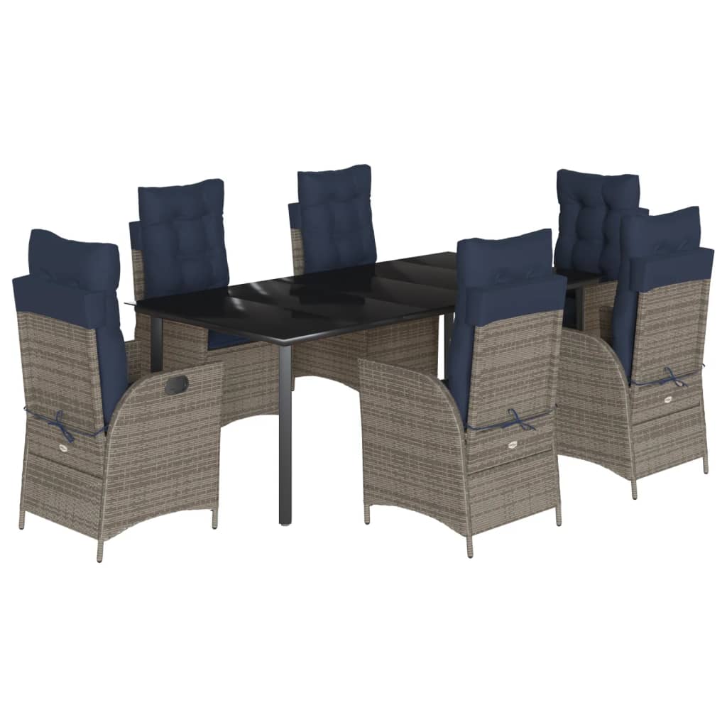 5 Piece Garden Dining Set with Cushions Grey Poly Rattan 200 cm table length (square-shaped leg) 6x chair + table