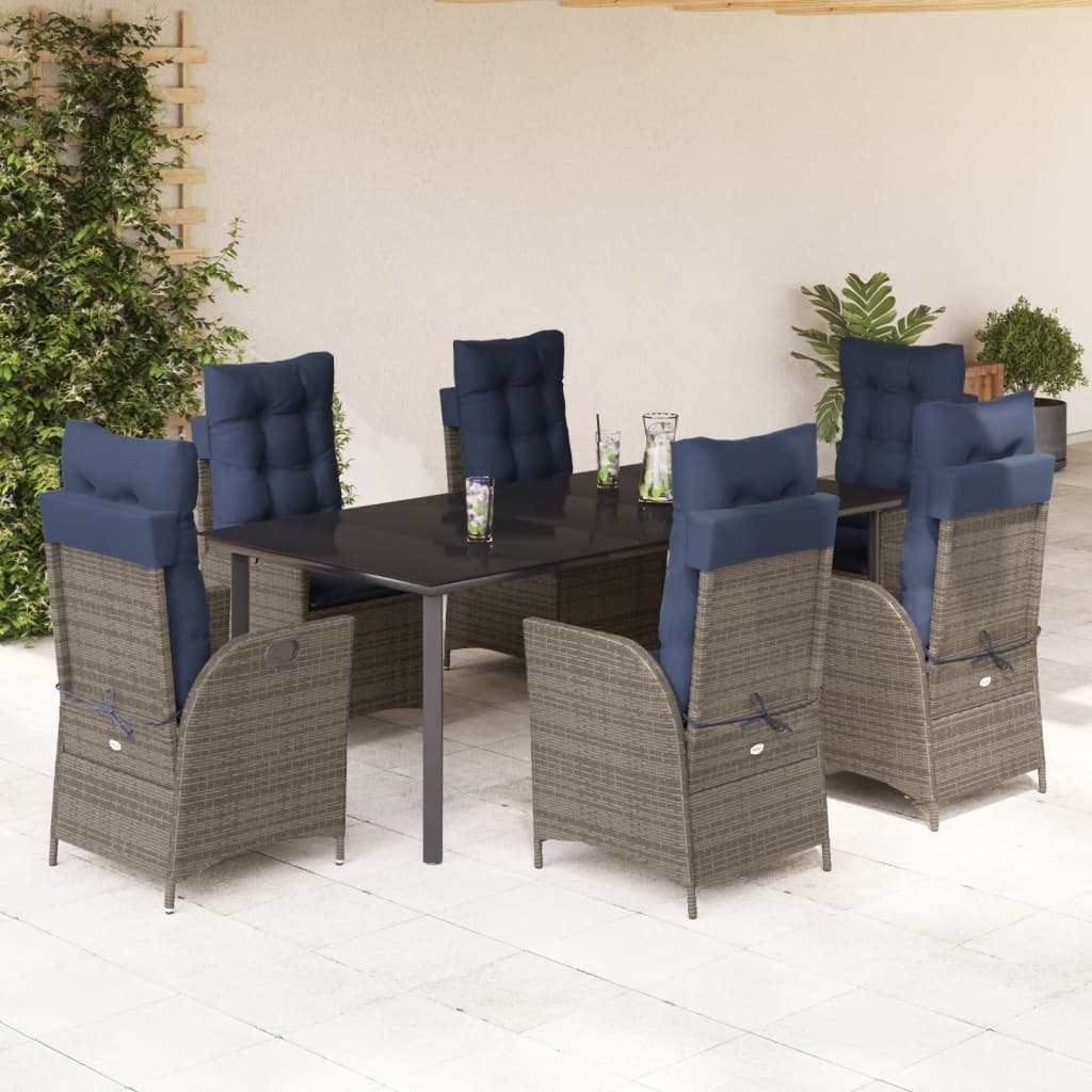 5 Piece Garden Dining Set with Cushions Grey Poly Rattan 200 cm table length (square-shaped leg) 6x chair + table