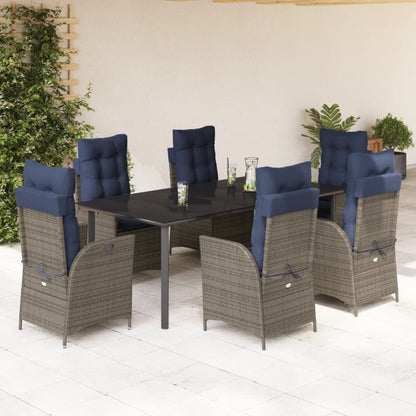 5 Piece Garden Dining Set with Cushions Grey Poly Rattan 200 cm table length (square-shaped leg) 6x chair + table