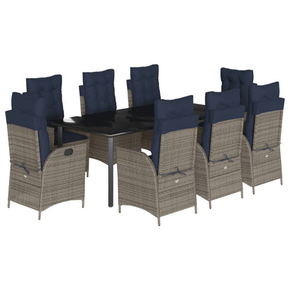 vidaXL 9 Piece Garden Dining Set with Cushions Grey Poly Rattan 2
